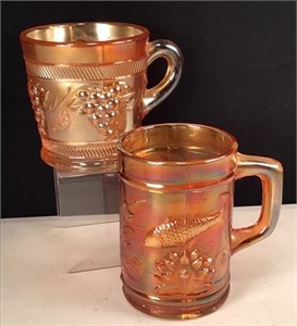 (2) Dugan Carnival Glass Cups / Mugs