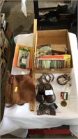 Gumby toy, purse, hand cuffs, vintage baby shoes,