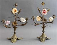 Porcelain-Mounted Gilt Metal 3-Light Candelabra, 2