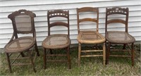 4 Antique Cane Seat Chairs Wood