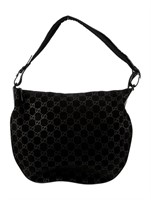 Gucci Gg Black Suede Printed Hobo