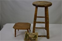Two Childs Stools and Souvenir Pillow