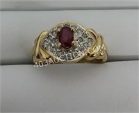 Yellow Gold 14kt Ladies Ruby Diamond Ring