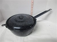 OLD GRANITE WARE POT WITH LID