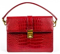 Red Embossed Faux Leather Handbag