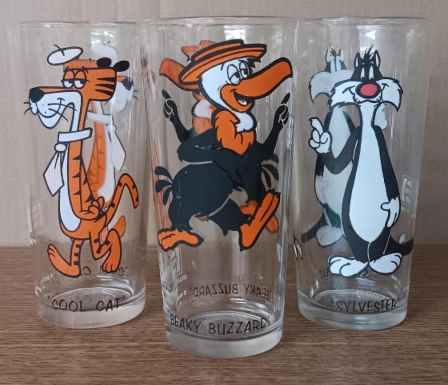 Set of (3) Collectors Cartoon Pepsi Glasses