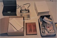 Sharp Calculator, Cash Box, Paper and Envelopes