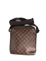 Multi-Brown Checkered Leather Small Messenger Bag