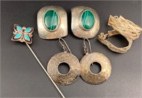 Sterling silver earrings and turquoise stick pin