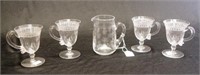 Antique set four etched crystal custard cups