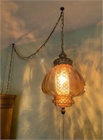 MCM Amber Glass Swag Lamp