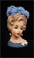 Ardco  Lady Blue Dress W/ Orig Flowers  Head Vase