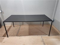 Large Black Metal Display Table with Wooden Top