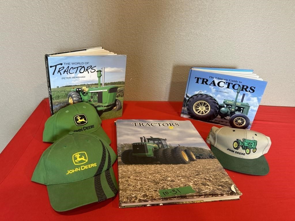 3  Tractor Books & 3 Ball Caps Incl