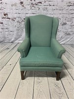 Blue Upholstered Wing Back Chair
