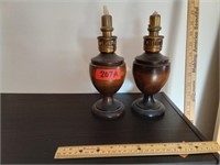 Pair Of Wooden Oil Lamps