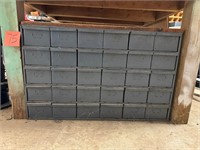30 Drawer Metal Cabinet 22”T,  34” W, 12” D