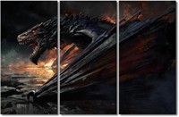 O556  TUMOVO Black Fire Dragon Wall Art, 60" Wx40