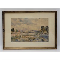 Signed Watercolor Landscape Painting