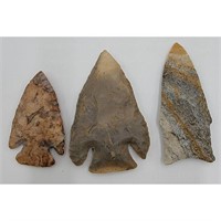 3 Native American Arrowhead Point Unknown Age