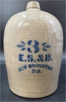 Antique 3 Gal New Brighton Pa Stoneware Whiskey