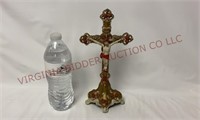 Vintage Metal INRI Standing Crucifix - 10" tall