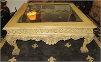 Ornate Coffee Table with Beveled Glass top & claw