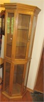 Lighted Oak Corner Display Cabinet with Four