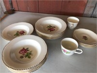 Set of rose pattern dishes