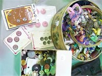 Tin of Sewing Supplies & Box of Buttons