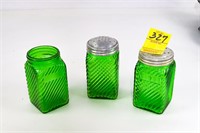 Green Uranium Glass 3 Salt and Pepper Shakers (1