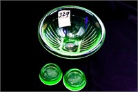 Green Uranium Glass Open Bowl with 2 Glass Foot
