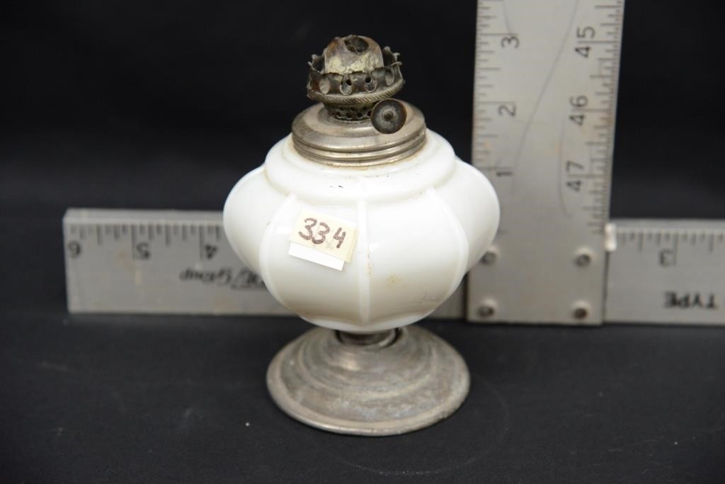 ANTIQUE MILK GLASS OIL LAMP