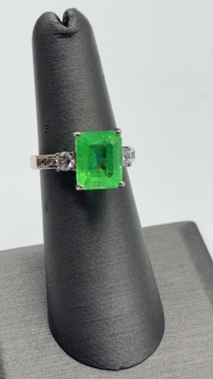 Emerald & sapphire 925 silver ring size 6