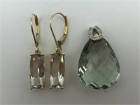 14k pendant and earring set with Prasiolite
