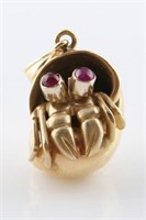 14k Yellow Gold and Ruby Hermit Crab Pendant