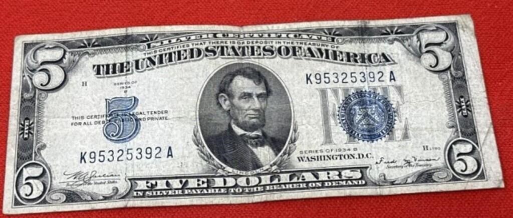 1934-B Five Dollar Silver Certificate K95325392A