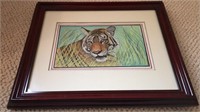 Framed Tiger Water Color 9 1/2x11