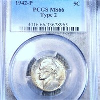 1942-P Type 2 Jefferson Nickel PCGS - MS66