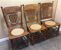 SET OF 3 VTG. SPINDLE PRESSED BACK DINING CHAIRS,
