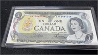 Uncirculated 1973 Canadian Dollar Bill In Hard Pla