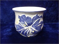 Lg Ceramic Flower Pot with Blue Flower