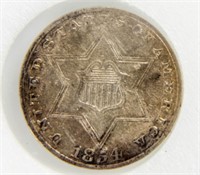 Coin 1854 Type II U.S. 3 Cent Silver in Choice