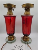 Vintage Cranberry Lamp Pair  15" tall