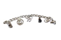 George V enamelled silver cat charm & bracelet