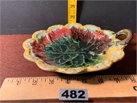 Antique Majolica Leaf Plate Dish 8 1/4" Diameter