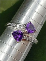 Sterling Amethyst Ring Sz 8 Possible Diamond