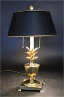 HEAVY CAST PINEAPPLE LAMP WITH METAL SHADE