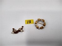 GOLD FILLED pearl brooch 7 earring set