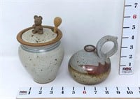 Speckled Pottery Honey Jar & Loop Handle Vase